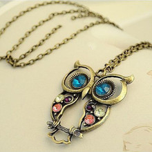 Korean Hot Retro Tri-Color Hollow Owl Sweater Chain Necklace Factory Direct