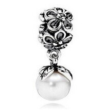 Min order $10 Free Shipping 1Pc Silver Bead Charm European Silver with Venetian pearl Charm Pendant Bead Fit BIAGI Bracelet H703