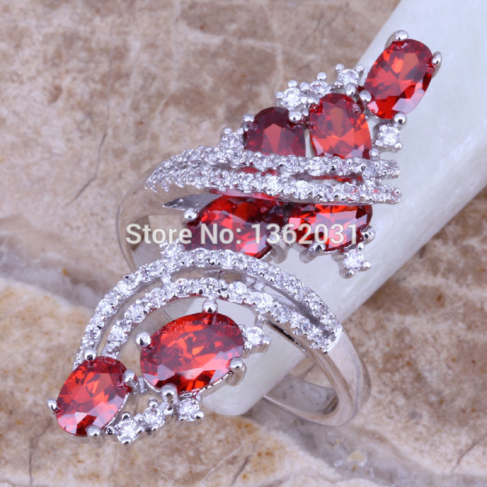 Luxury Brand Garnet Topaz Ring Red Stamp 925 Sterling Silver Rings For Women Fashion Finger Ring