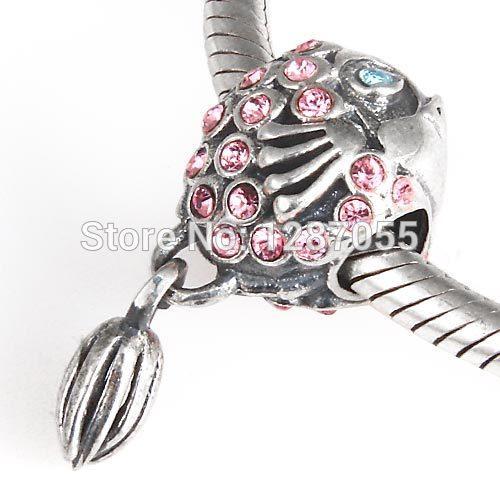 2014 New 925 Sterling Goldfish pendants for women fit pandora bracelets Necklaces Charms pink Crystal beads