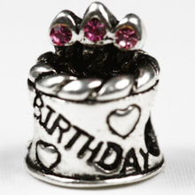 NEW Free Shipping Fashion European Birthday Cake 925 Silver Bead Charm with pink crystal Fit Pandora