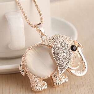 Opal cameo strass elephant pendant long necklace korean fashion luxury fine costume jewelry women jewelery collier