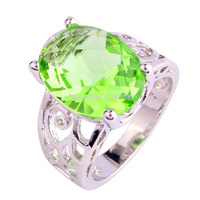 Wholesale Fashion Unisex Generous Jewelry 7.8CT Twinkling Oval Cut Green Amethyst 925 Silver Ring Size 7 8 9 10 Free Shipping