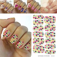 Nail Art Sticker Colored Houndstooth Pattern Designs Manicure Decals Fashion Water Transfer Fingernails Foils Stickers Wholesale