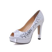 Fashion print women s pumps platform high heeled open toe shoes cow muscle outsole female genuine