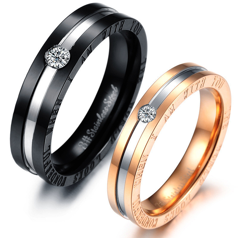 ... Ring-Set-Engagement-Promise-Rings-Stainless-Steel-Jewelry-Lovers-Gift