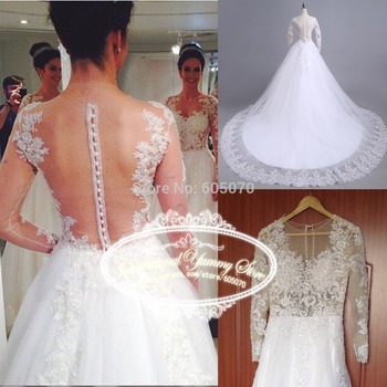 Реальное фото новый элегантный белый тюль свадебное платье Vestido де Noiva с кружевом Applques с длинными рукавами и блестки