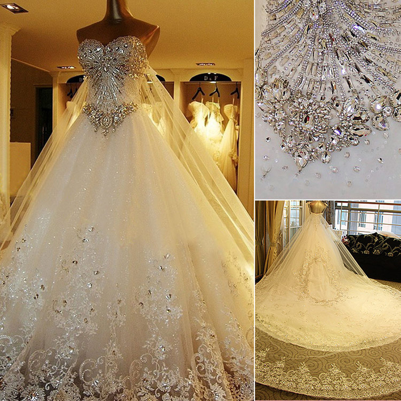 Hot Sweetheart Luxo Cristal Royal Train vestidos de casamento Luxury Crystal vestido de noiva 2014 sexy