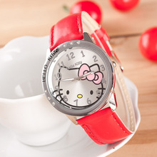 Cute Children s Watch Cartoon Hello Kitty PU Leather Wristwatch Leisure Quartz Wrist Watch for Girl