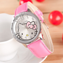 Cute Children s Watch Cartoon Hello Kitty PU Leather Wristwatch Leisure Quartz Wrist Watch for Girl