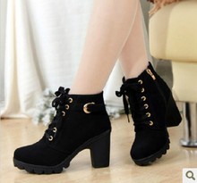 Autumn and winter plus velvet ankle boots black scrub thick heel high-heeled shoes all-match ol female shoes women’s martin