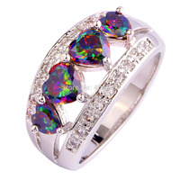 Gorgeous Jewelry Wholesale Fashion AAA Heart Cut Rainbow Topaz White Topaz 925 Silver Ring Size 6 7 8 9 10 11 12 Free Shipping