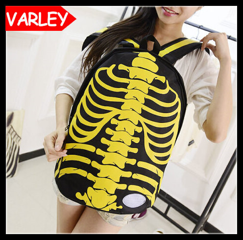 Fashion personality printing skeleton women school backpack canvas backpacks bags rucksack schoolbag back pack free shipping