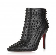 2014 New Arrival Genuine Leather Small Size 33-39 Red Bottom Sole Black Pointed Toe Sexy High Heel Women Girl Martin Boots X695