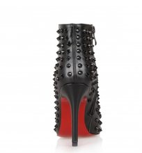 2014 New Arrival Genuine Leather Red Bottom Sole Black Rivets Pointed Toe Sexy High Heel Women
