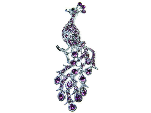 Amethyst Purple Crystal Rhinestone Peacock Female Broach Fashion Pin Pendant