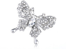 Cute Clear Crystal Rhinestone Silver Tone Vintage Inspired Butterfly Broach Pin