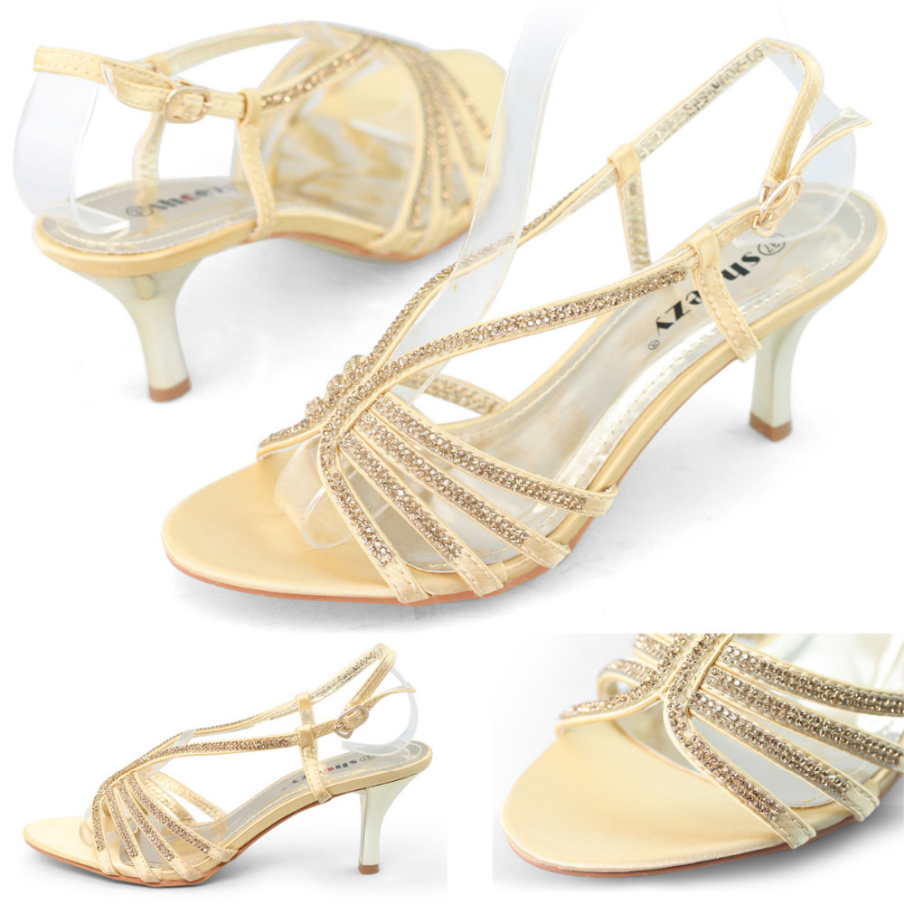 low heel wedding shoes women gold sexy kitten heels rhinestone strappy ...
