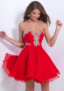 New Designer 2015 Cheap Prom Dresses Short Red Chiffon Applique ...