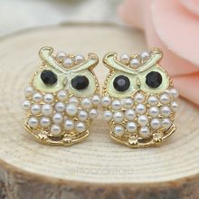 2015 New Fashion Lovely Cute Owl Pearl Stud Earrings Women Jewelry Brand Vintage Ear Stud Earring