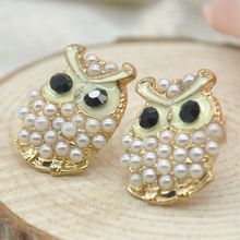 2015 New Fashion Lovely Cute Owl Pearl Stud Earrings Women Jewelry Brand Vintage Ear Stud Earring