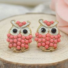 2015 New Fashion Lovely Cute Owl Pearl Stud Earrings Women Jewelry Brand Vintage Ear Stud Earring