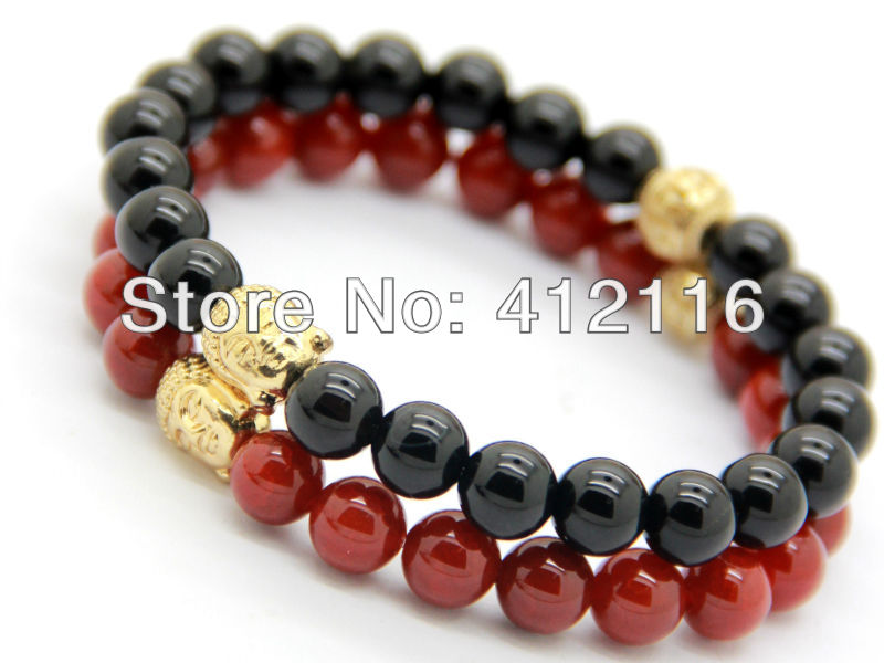 New Men s Christmas Gift Fine Jewlery Retail Exquisite Natural Red and Black Agate Beads Gold