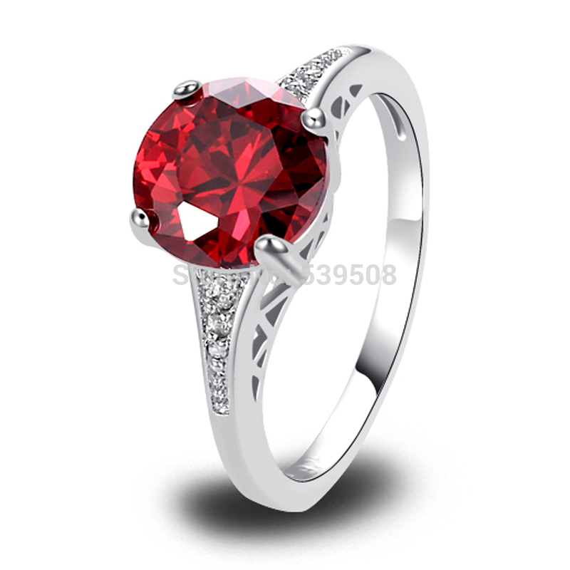 Wholesale Gorgeous Round Cut Garnet White Sapphire 925 Silver Ring Fashion Jewelry Size 6 7 8