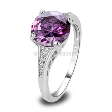 Wholesale Romantic Love Style Jewelry Round Cut Amethyst & White Sapphire  925 Silver Ring Size 6 7 8 9 10 11 12