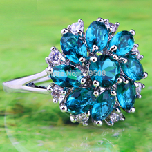 Luxuriant Cluster Flower Series Green Topaz 925 Silver Ring Size 7 8 9 10 11 12