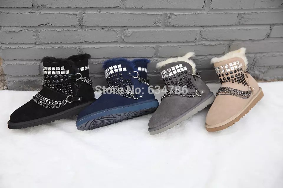 Snow boots 2014 fashion brand new genuine handmade beaded women s boots wool thicken stylish and