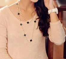 Clover pearls layered necklace/brand designer jewerly women 2014 wedding accessories/bijuterias/collar/perolas/joyas/gargantilha