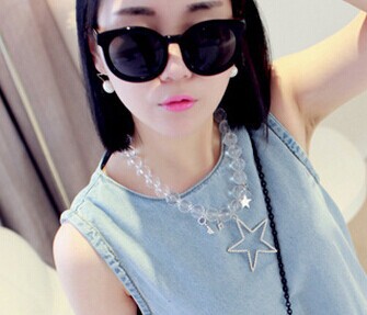 Crystal bead pentagram lock key pendant choker necklace 2014 new korea fashion jewelry beaded necklaces for