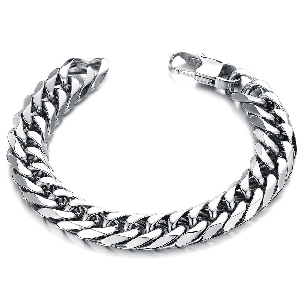 Fashion Jewelry Stainless Steel Titanium Love Bracelet Silver Scales Chains Men Big Bangle Bracelet 14 mm