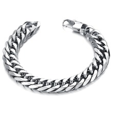 Fashion Jewelry Stainless Steel Titanium Love Bracelet Silver Scales Chains Men Big Bangle Bracelet 14 mm width 22 cm length