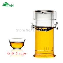 Free shipping.190ml heat-resistant glass cylindrical convenient office teapot,coffeepot,mug,teakettle,cup,tea set.gift 6 cups.