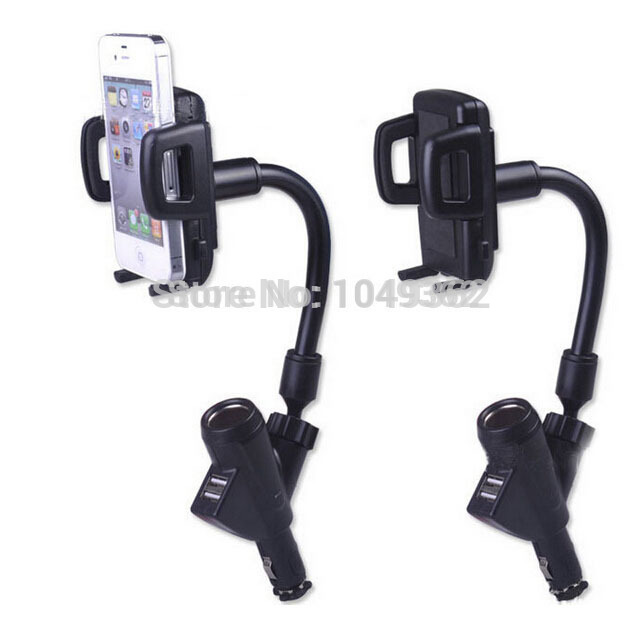 Universal Car Mount Stand Holder With Dual USB Charger Cigarette Lighter Socket For Apple iphone 6