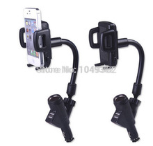 Universal Car Mount Stand Holder With Dual USB Charger Cigarette Lighter Socket For Apple iphone 6 5 5S  GPS Mobile Phone