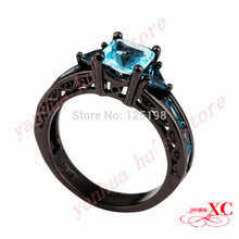 Size 6 7 8 9 10 Blue Sapphire Rings for Women Fashion Gift AAA Zircon 14KT