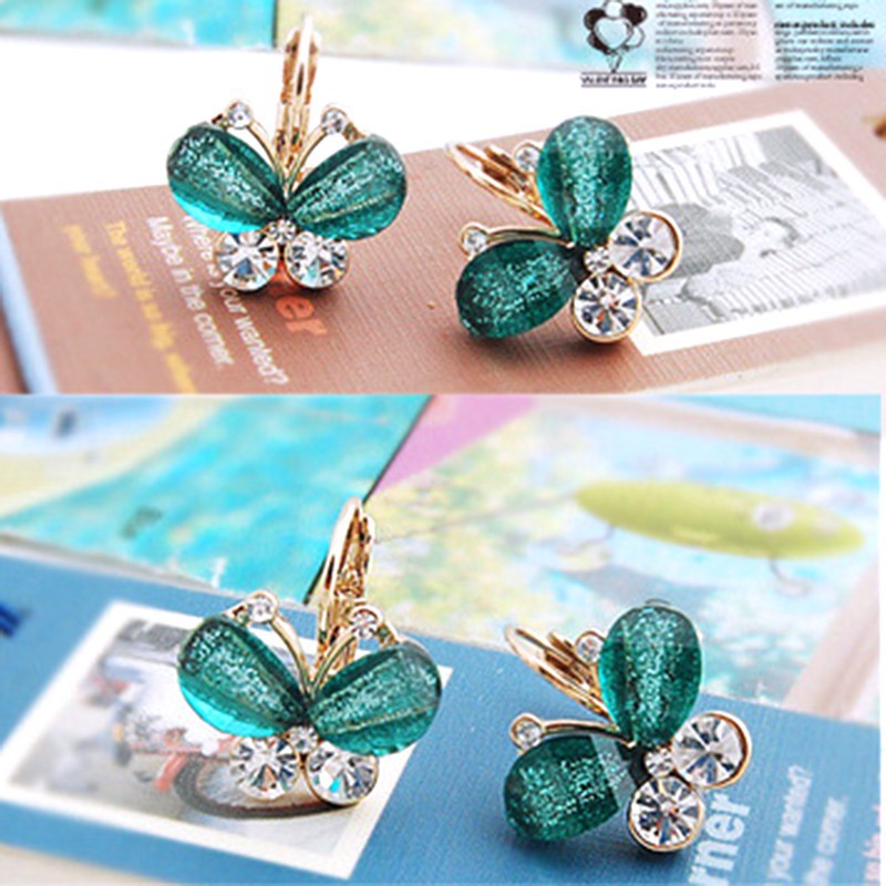 High Quality Fashion Korea Style Wings Crystal Rhinestones Bow Butterfly Earrings