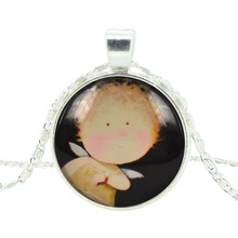 cartoon pendant necklace art picture glass cabochon silver chain necklace choker necklace statement necklace jewelry for women