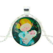 cartoon pendant necklace art picture glass cabochon silver chain necklace choker necklace statement necklace jewelry for