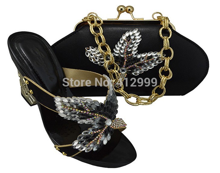 2014 fashion evening shoe and bag matching set 2014 newest special design shoe and bag black