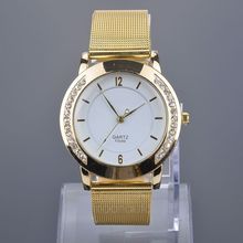 Women Dress Quartz Watches Fashion Rhinestone Golden Mesh Band Watch Woman Diamond Bracelet Watch 2014 New Clock Y50*MHM386#M5