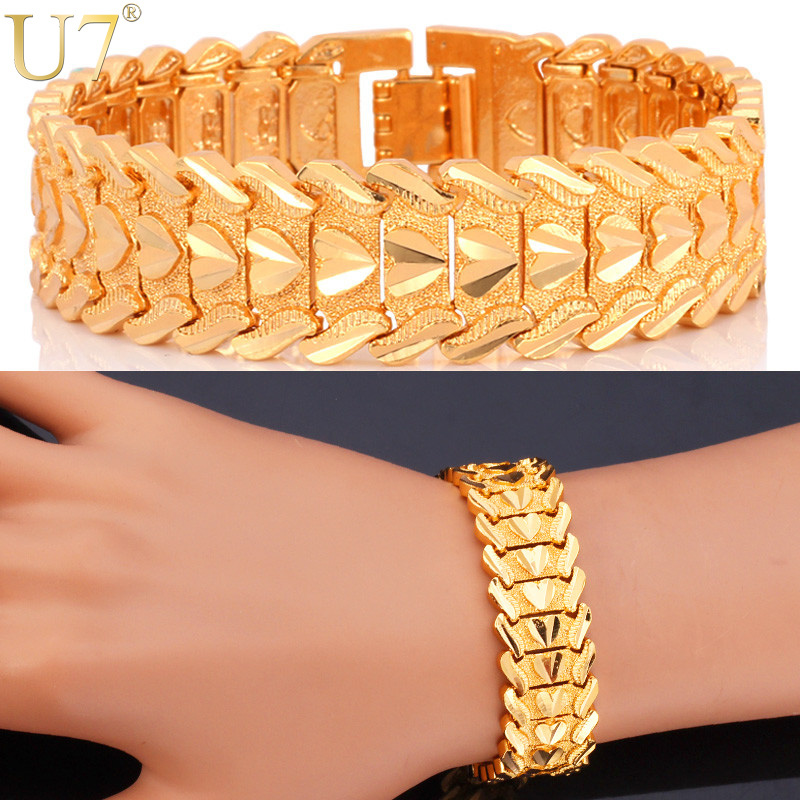 U7 Chunky Bracelet Lovers Jewelry New Platinum 18K Real Gold Plated Romantic Heart Shape Gift 20