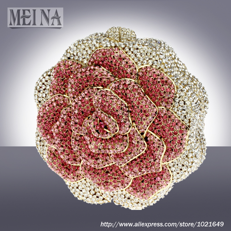 Flower Crystal Clutch Bag Fashion Hard Case Handbags with Shoulder Chain