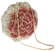 Flower Crystal Clutch Bag Fashion Hard Case Handbags with Shoulder Chain