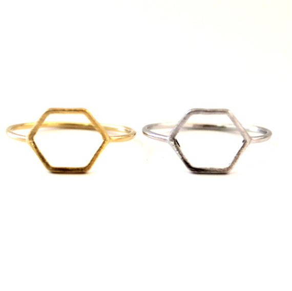 30 pcs lot 2015 Bridesmaid Gift Honey Jewelry Midi Rings Metalwork Simple Hexagon Ring in Gold
