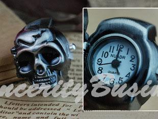 finger ring watch Men s antique bronze style watch ring mini cool skull watch for cool
