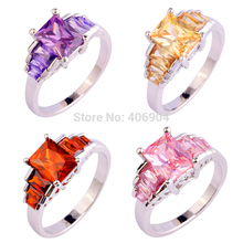 Wholesale Lady’s Emerald Cut Amethyst & Morganite & Garnet & Pink Sapphire 925  Silver Ring Size  6 7 8 9 10 Romantic Love Style
